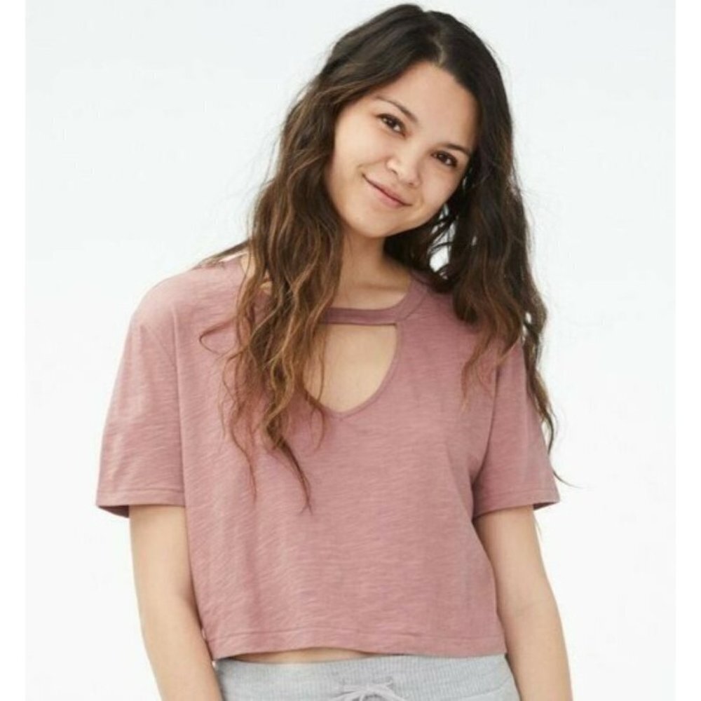 Aeropostale Choker Oversized Crop Tee Pink Womens Medium